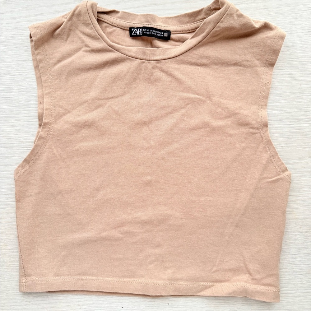 Zara Tan Sleeveless Muscle Tee Crop